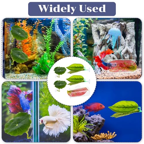 Image of 5Pcs Leaf Style Betta Fish Tank Accessories, Plastic Plant Aquarium Decor with Acrylic Tunnel, Safe Betta Leaf Hammock Simulate Natural Ecological Environment(Green)