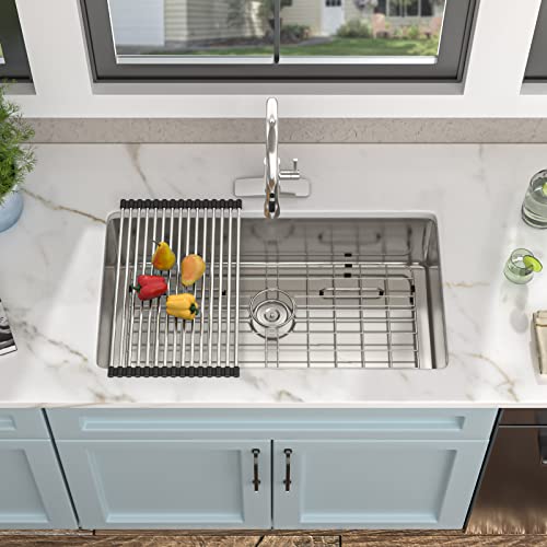 Image of 33 Undermount Kitchen Sink - Fulorni 33 inchx19 inch Kitchen Sink Under Counter 16 Gauge T304 Stainless Steel Single Bowl Basin