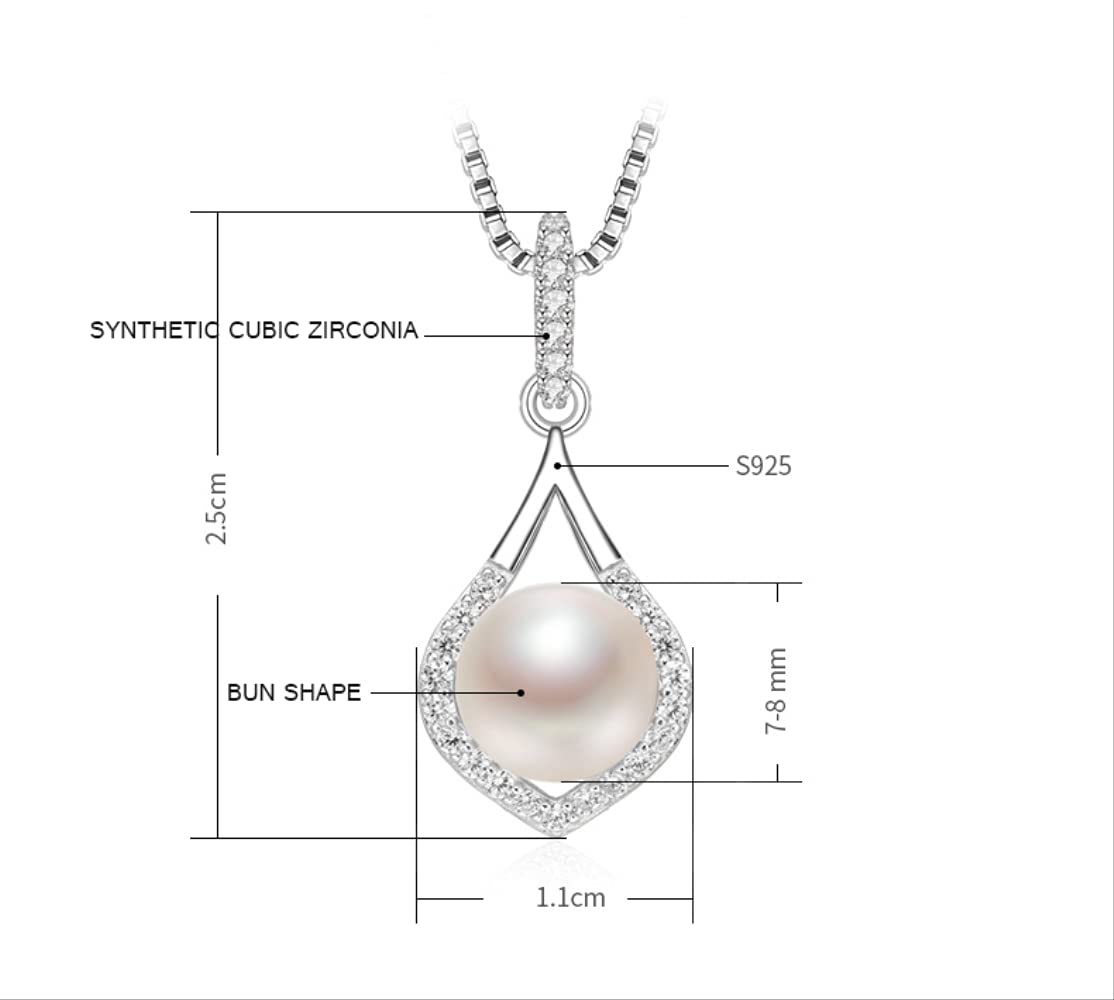 Ciondoli di perle d'acqua dolce naturali bianche da 7-8 mm girocollo in argento sterling 925 con zirconi da donna