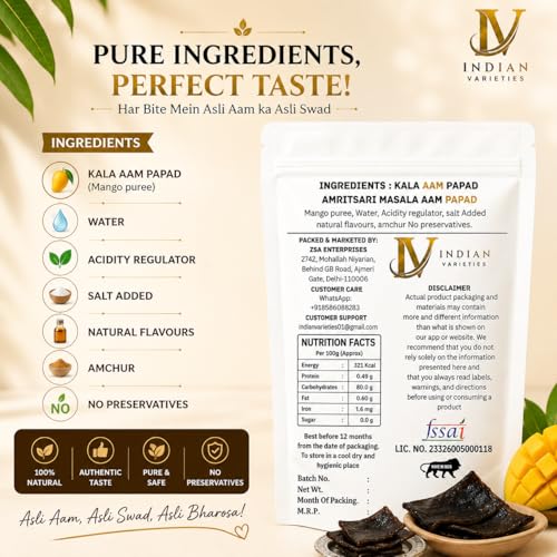 Image of Indian Varieties Amritsari Masala Aam Papad Patti 400g | Kala Khatta Aam Papad | Tangy Dried Mango Fruit Snack | Traditional Indian Fruit Bar