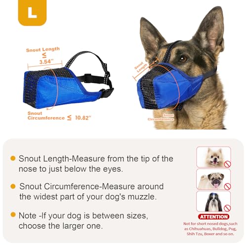 Image of Mesh Dog Muzzle, Breathable Soft Dog Muzzle with Reflective Straps for Secure Fit, Prevents Biting, Chewing Scavenging- Adjustable for Small Medium Large Dogs,Blue,3XL
