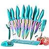 Knife Set 18 Pcs Stainless Steel Knives Set with Acrylic Storage Block Sharpener Sharp Cutlery Kitchen Knife Block Set Chef Cooking Cutting Knives Teal Turquoise Blue