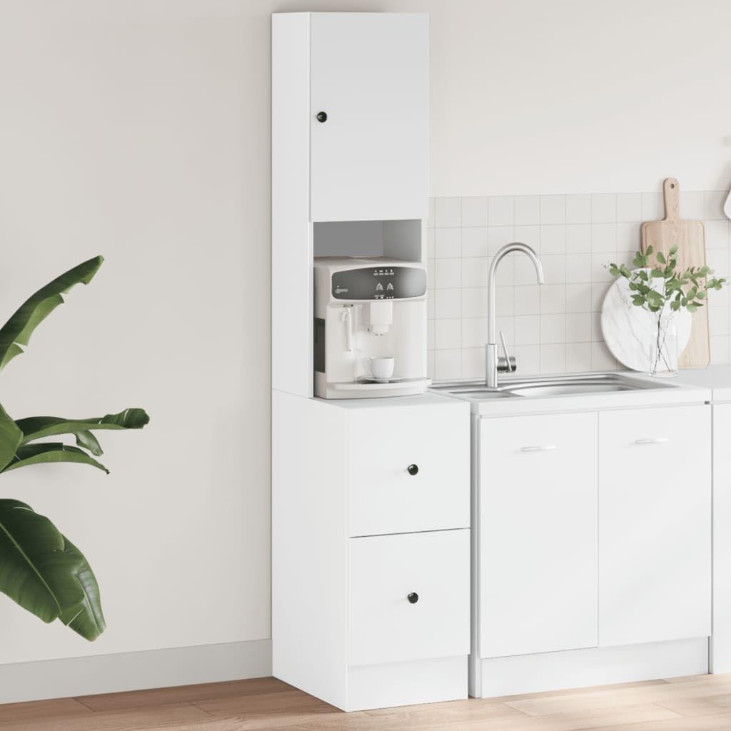 vidaXL Armoire de Cuisine Blanc 35x50x180 cm Bois d'ingénierie, Placard de Cuisine, unité de cuisinette, Armoire de Rangement avec tiroir
