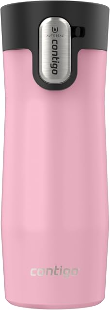 Contigo West Boucle 3.0 Tasse de voyage en acier inoxydable avec crochet à thé & Couvercle à l'épreuve des déversements, café et thé réutilisables sous vide, 16 oz (473 mL), Crème de fraise - Boissons chaudes jusqu'à 11 Heures