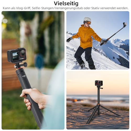 135cm Selfie Stick Stativ für DJI Osmo Pocket 4/3, GoPro Hero 13/12/11/10/9/Max2, DJI Action 6/5 Pro/4, AKASO EK7000 - Action Cam 2-in-1 Reisestativ/Halterung/Hand Grip/Zubehör 3