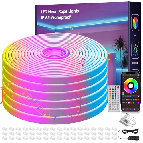 Image of NBBUFF 100FT Led Neon Rope Lights Music Sync, RGB Led Strip Lights Outdoor, Neon Led Light Strip with Remote & App Control, DIY Flexible Led Lights for Bedroom, Gaming, Party, Room Decor (2 * 50FT)