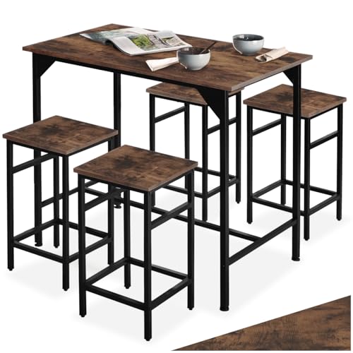 tectake® Ensemble de Bar 5 pièces, Table Haute 100 x 60 x 88,5 cm et 4 Tabouret Bar 32 x 32 x 58 cm, Style Industriel, Table Haute Mange Debout et Tabouret...