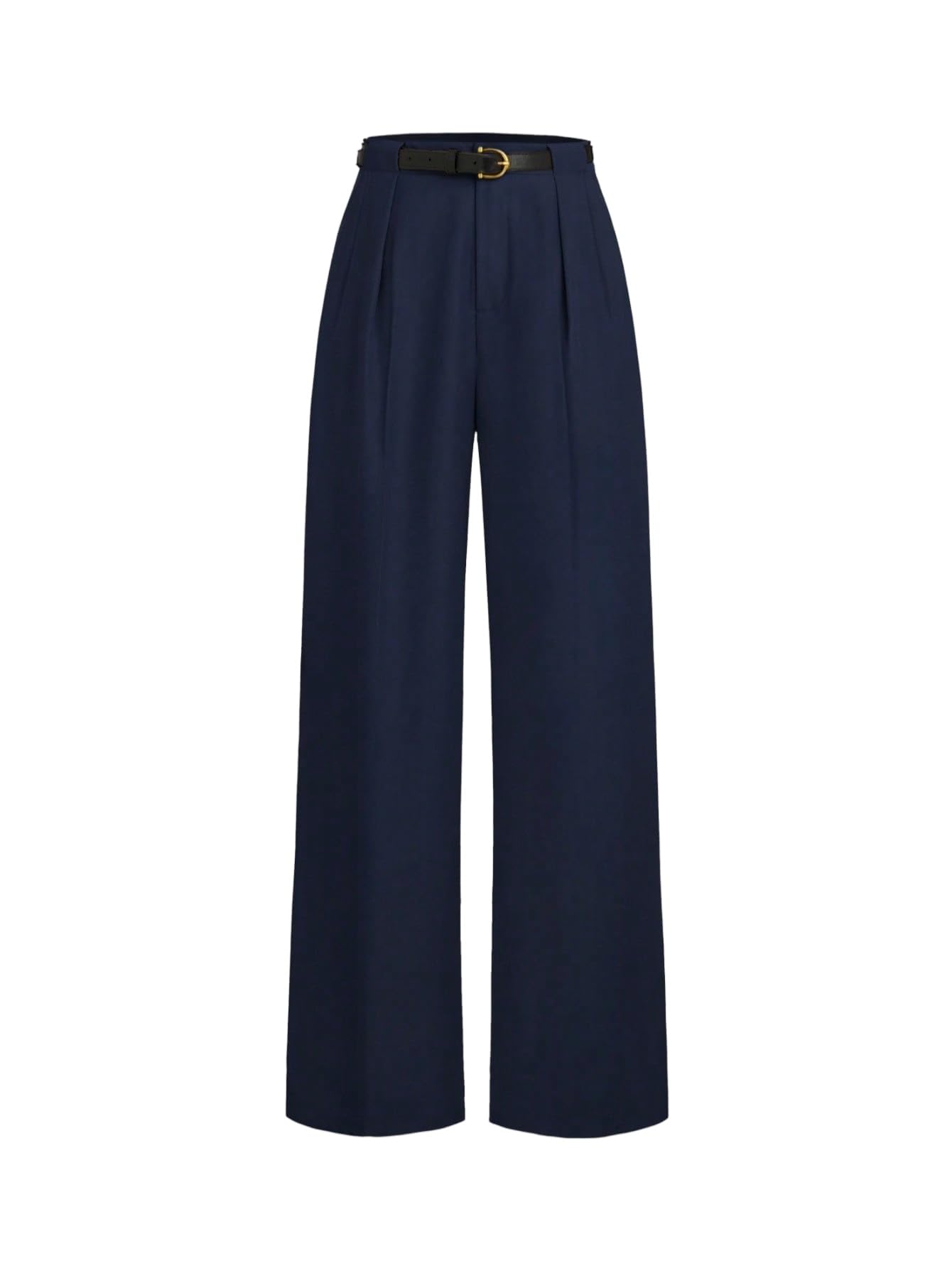 SOLY HUX Hosen Damen Elegant Anzughose Hohe Taille Büro Freizeithose Geradehose mit Gürtel Einfarbig Palazzo Casualhose Herbst Outfit Dunkelblau L