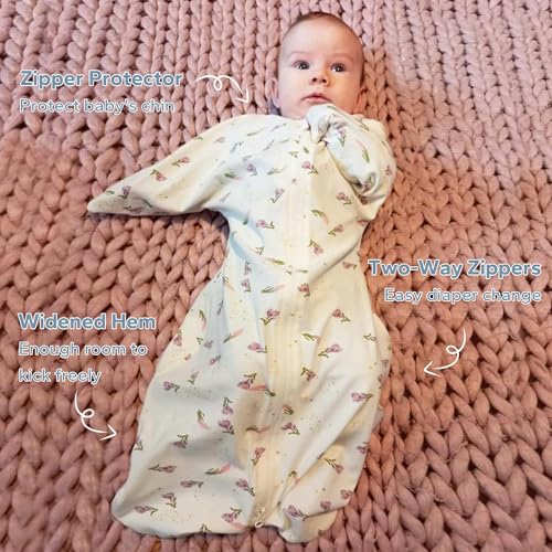 Image of ZIGJOY Baby Transitional Swaddles for Newborns: 0.5 Tog Arms Up Sleep Sack 3-6-12 Months Soft Cotton Shark Fin 2 Way Zipper