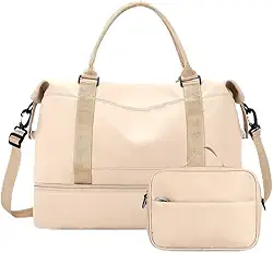 Kit 2 Bolsa Mala Para Viagem Academia Multifuncional De Grande Capacidade De Camada Dupla(Bege)