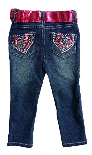Squeeze Little/Toddler Girls' Embroidered Denim Jeans with Sequin Belt (5) Dark Stone2