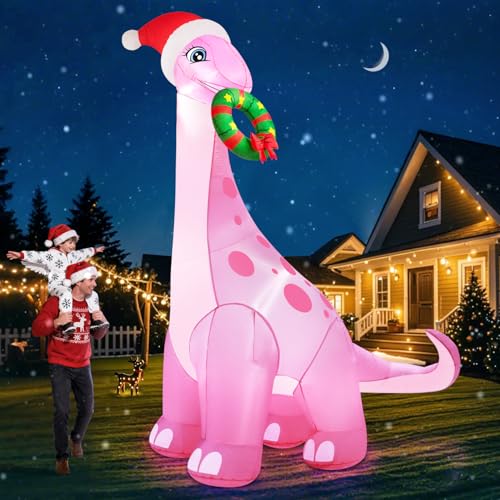 zukakii 13FT Giant Christmas Inflatables Decorations Outdoor Pink Dinosaur, Huge Christmas Blow Up...