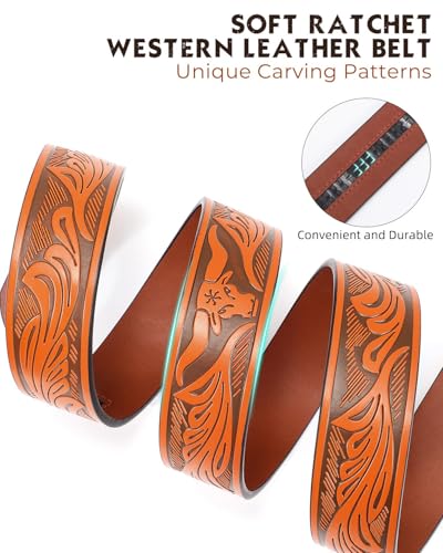 Image of BELTROAD Mens Ratchet Western Belt Leather Cowboy Belts for Men with Automatic Western Buckle Belt for Jeans Christmas Gifts