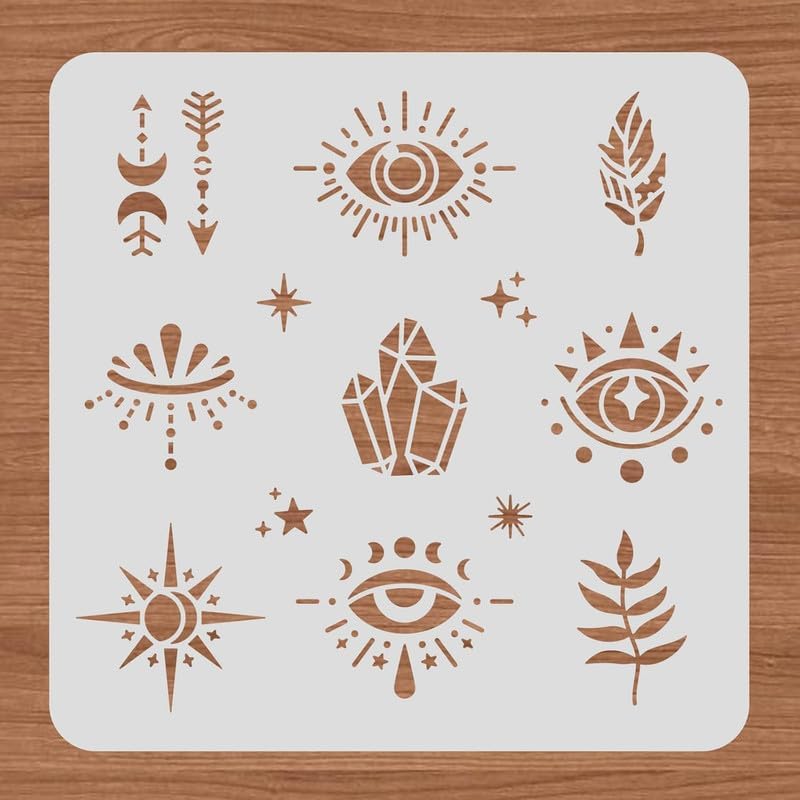 Mandala Soul Evil Eyes Plastic Stencil, 12x12 Mystical Themed Painting Template for Diary Scrapbook DIY Craft, Wall Floor Decoration 3