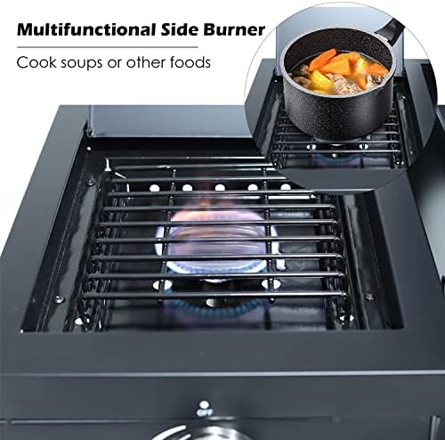 Warmiehomy Stainless Steel 5 Burner Gas BBQ for Outside Garden Grill BBQ with Side Burner & Warming Rack, Portable Built in Gas BBQ with Cast Iron Grill for Entertaining (Black- 5 Gas)