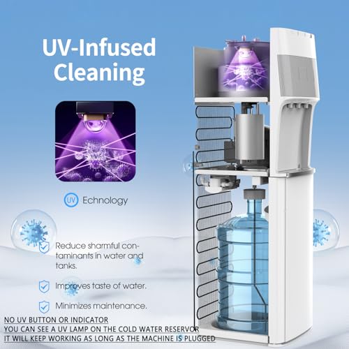 Image of IKT Bottom Load Water Cooler Dispenser 5 Gal Empty Bottle Alert White | Child Safety Lock,Hot /Cold /Room /,Self Clean