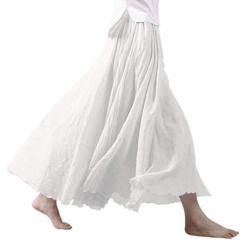 EzcosplayWomen Bohemian Beach A-Line Dress Double Layer Elastic Waist Long Maxi Skirt