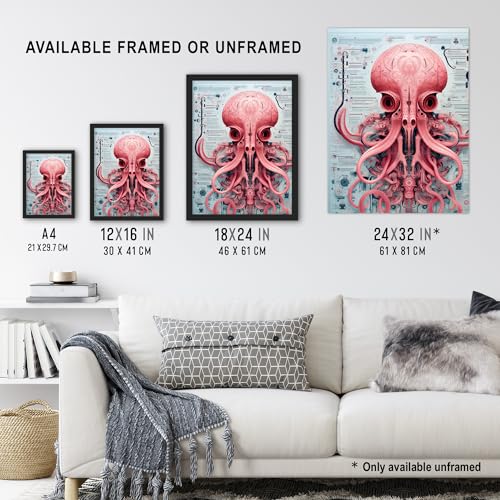 Artery8 Weapons Grade Octopus Robot Hybrid Secret Military Schematic Blueprint Futuristic Complex Arcane Manuscript Gift For Him Man Cave Extra Large XL Wall Art Poster Print - Image 3