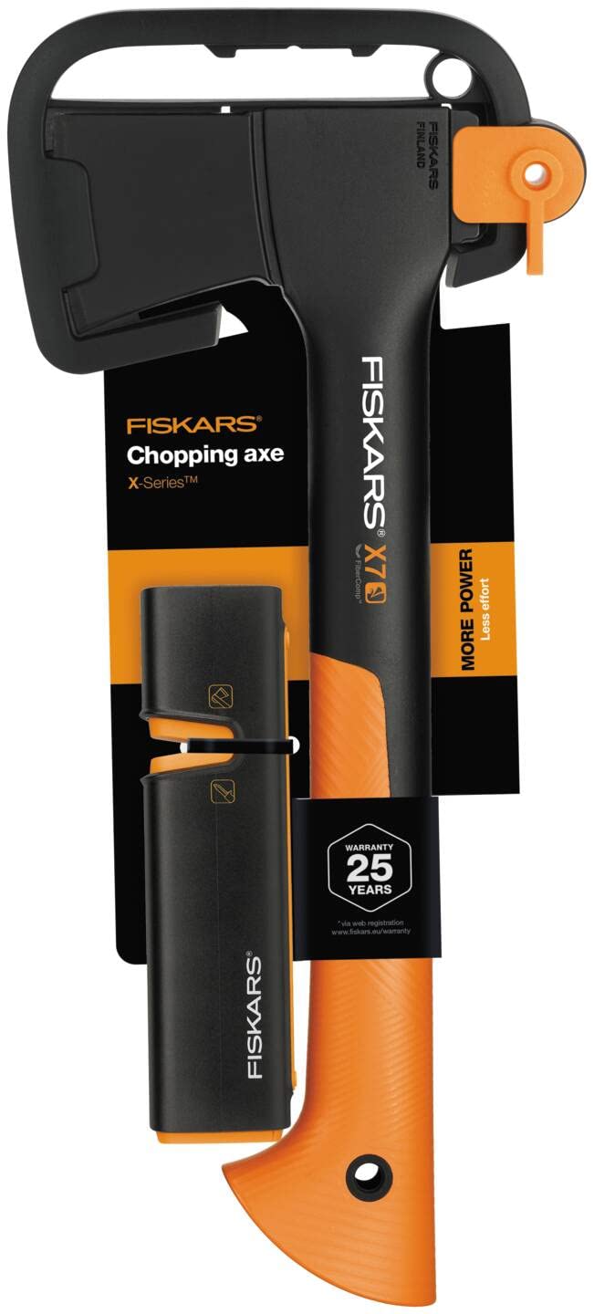 Fiskars X-Series Zestaw Siekiery z Ostrzałką, Czarny/Pomarańczowy, X7-XS