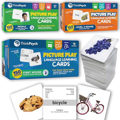 ThinkPsych 450 Thick Picture Cards for Autism Speech Therapy Materials – Flash Cards for Toddlers – Animals, Body Parts, Emotions, Food, Vegetables – ABA Therapy and Tacting Cards