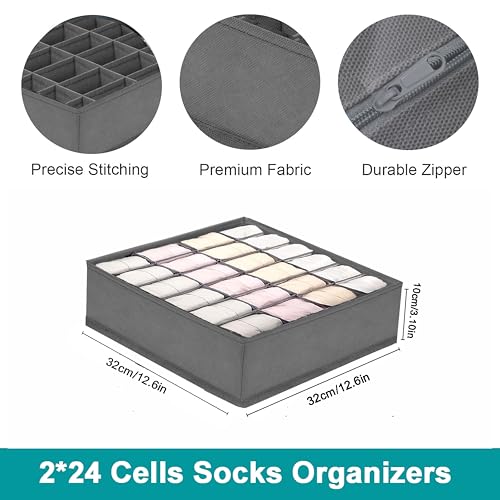 SabMak Underwear Drawer Organiser Divider – Bedroom Storage Boxes for Bras, Underwear, Socks, Ties, Baby Cloths, Wardrobe Clothes Organiser 4-Pieces Grey (Set of 4) - Image 3