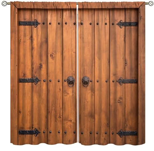 ICMOLYYENLO Rustic Wooden Curtains - Vintage Barn Door Farmhouse Cottage