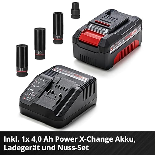 Einhell Professional Akku-Schlagschrauber IMPAXXO 18/450 (1x4,0Ah) Power X-Change (18 V, 450 Nm, Brushless, Außenvierkant-Aufnahme, inkl. 4 Ah Akku, Ladegerät, Nuss-Set)