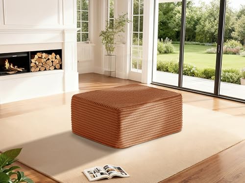 Image of 37 inch Cloud Sectional Couch Ottoman for Living Room, Extra Deep Seats No Assembly, Minimalist Modular Couch, Corduroy (Deep Orange, Single Ottoman)