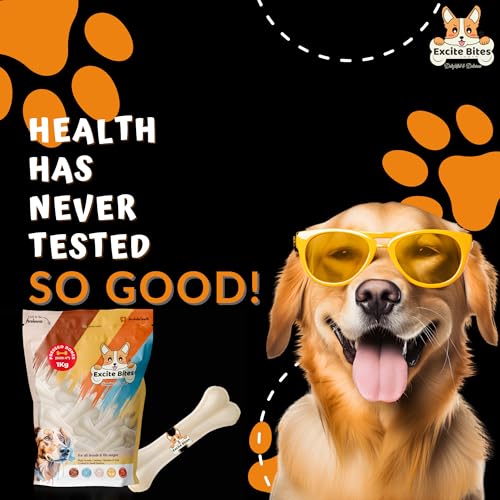 Image of Excite Bites Dog Rawhide Pressed Bones Mega Pack (Dog Chews) (Size 6 inch) (1 Kg Pack), All Life Stages