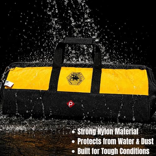 Image of PAHAL APACHE 24 Inch Tool Bag - Multipurpose Nylon Water-Resistant Tool Storage Organizer for Electricians, Plumbers, Technicians & Mechanics, Durable Portable Tool Carry Bag, Yellow Black