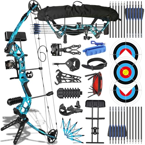 ZSHJGJR Ensemble Arc à poulies 34 Pouces Kit Arc Compound 40 Livres Tir à l'arc Adulte Set de Arc a poulies Sac avec Accessoires Débutant Plein air (Bleu)