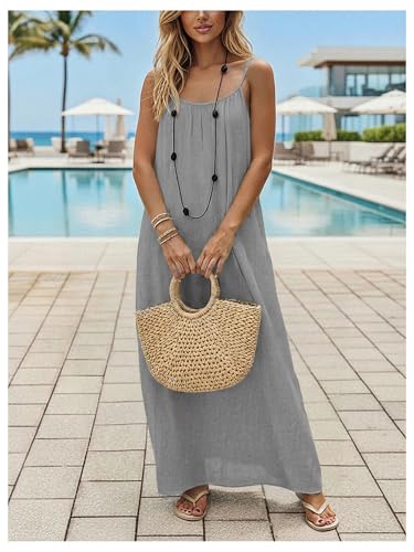 Image of SHENHE Women's Open Back Spaghetti Strap Beach Maxi Dress Loose Flowy Vacation Sundress