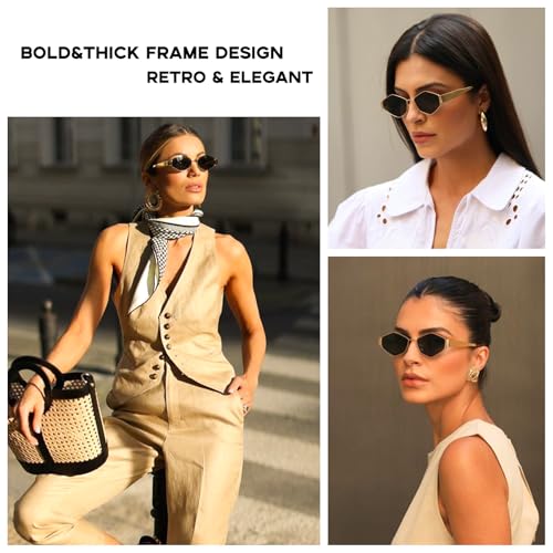 mosanana Trendy Hexagon Metal Sunglasses for Women Small Retro Style MS524753