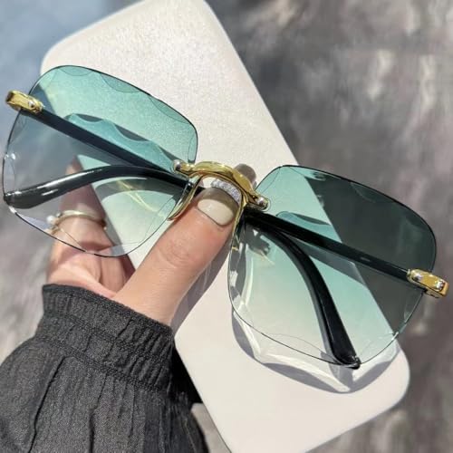 Square Rimless Frame Sunglasses for Women Men Trendy Oversized Big Large Wide Fashion Shades UV Protection Sun Glasses Unisex
