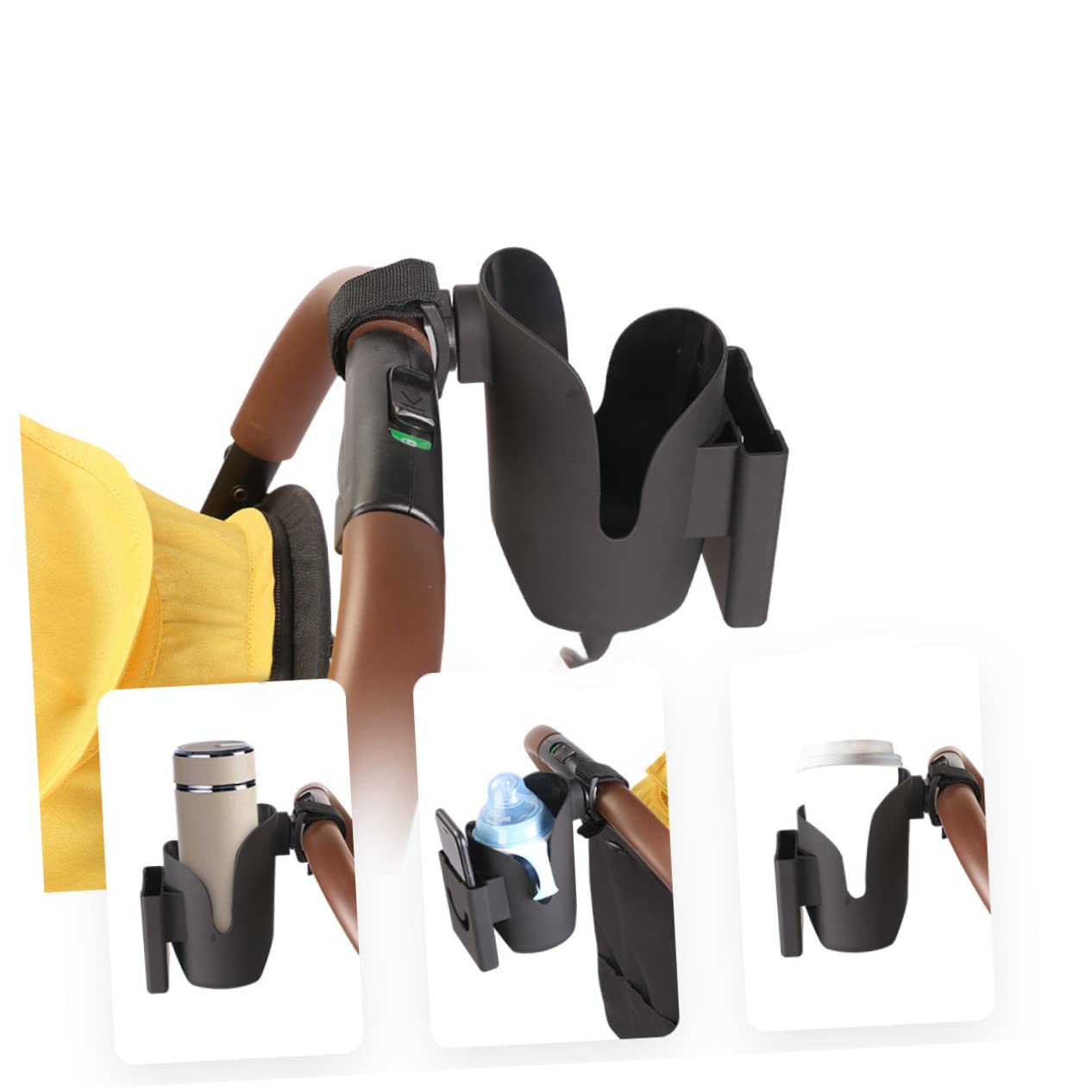 ERINGOGO Portabottiglie Per Carrello 2 in 1 Portacellulare, Struttura Robusta in Materiale Resistente, Supporto Bottiglia e Telefono Per Passeggini Nero