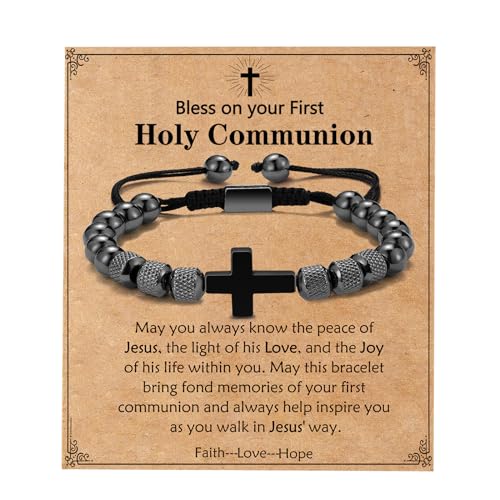 Image of Cross Bracelet for Boys Teens, Adjustable Obsidian Beads Bracelets Christian Religious Jewelry Gifts for Teen Teenage Boys