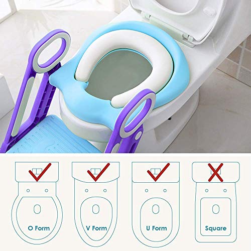 Potty Training Seat Toilet Ladder for Toddler Boys Girls,Adjustable Kids Toilet Training Seat-Blue