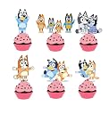 Blue dog Birthday Decoration 12 Pc CAKE TOPPERS ADD ON HD PRINT Pack|Bluey inspired birthday Decoration Party Supplies Cake toppers Kids Boys Girls age group 1 and above gallery image