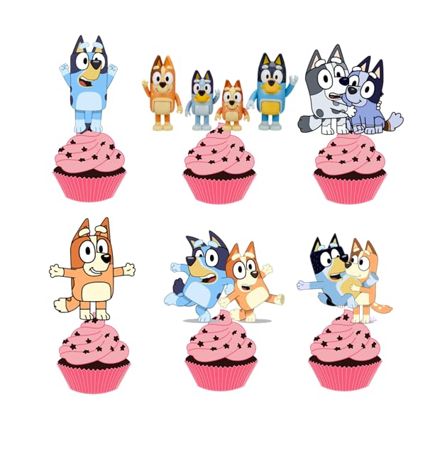 Blue dog Theme Birthday Decoration Combo Pack – 14 Pc Personalized CUP CAKE TOPPERS with Custom Name – Blueey Party Supplies Cake Decor Set for Kids Boys Girls 1st 2nd 3rd Birthday-image-18