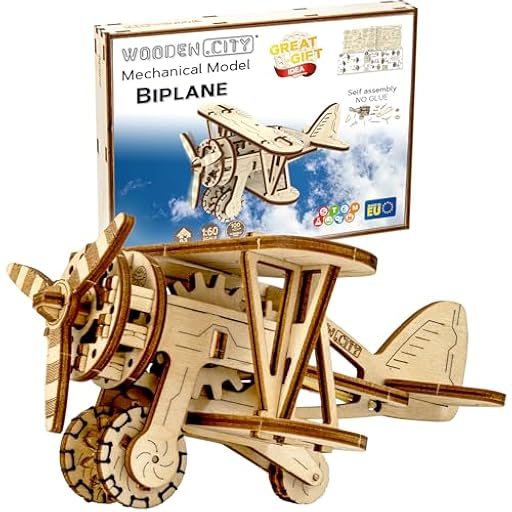 WOODEN.CITY Puzzle 3D Biplano, Avión Maquetas para Construir Adultos, Escala 1:60, Puzzle Madera, Ideal para Coleccionistas y Aficionados a los Aviones | Ya disponible en tu tienda friki favorita! En mundofriki.es!