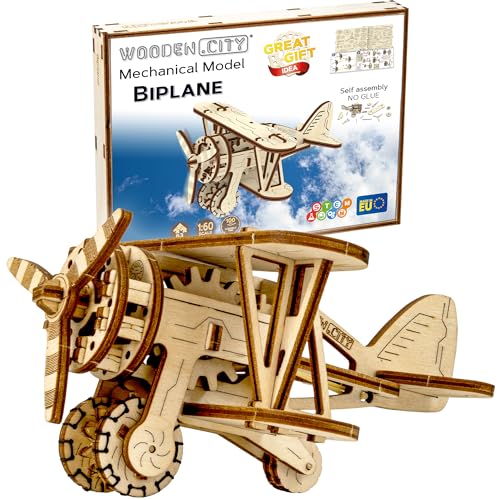WOODEN.CITY Puzzle 3D Biplano, Avión Maquetas para Construir
