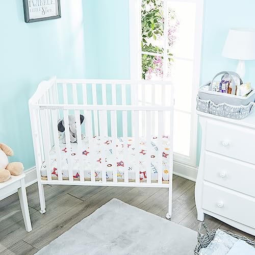 Image of 2 Pack n Play Mattress Sheets - 100% Percale Weave Cotton Soft Portable Crib Mattress Sheets for Boys with Jungle Sports and Solid Blue Design; 2 Pc Playpen Mattress or Mini Crib Sheet Fitted Set