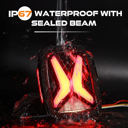 Image of LX-LIGHT DOT Smoke X Shape LED Tail Lights Brake Light Turn Signal LED Rear Lights License Plate Lights with EMC Compatible with Jeep Wrangler CJ YJ TJ, (LXTJBTL001)