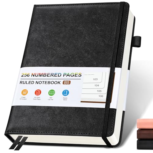 Cuaderno de cuero B5 con 256 páginas numeradas y papel rayado de 100g para notas de oficina