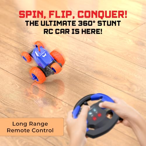 Image of Mirana Warrior 360 Degree Rotating Stunt RC Car Toy for Kids | High Speed Steering Remote Control Vehicle | USB Type-C Rechargeable for Boys and Girls | Made in India (Blue)