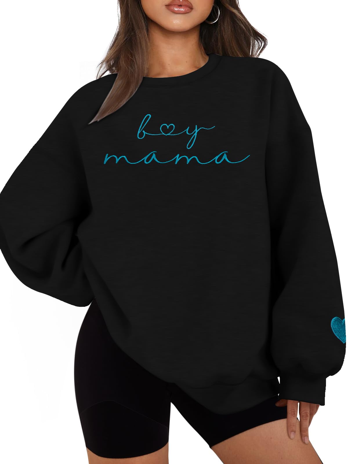 MYHALF Felpa girocollo oversize da donna: maglietta ricamata con scritta divertente per la mamma, a maniche lunghe, con stampa di lettere