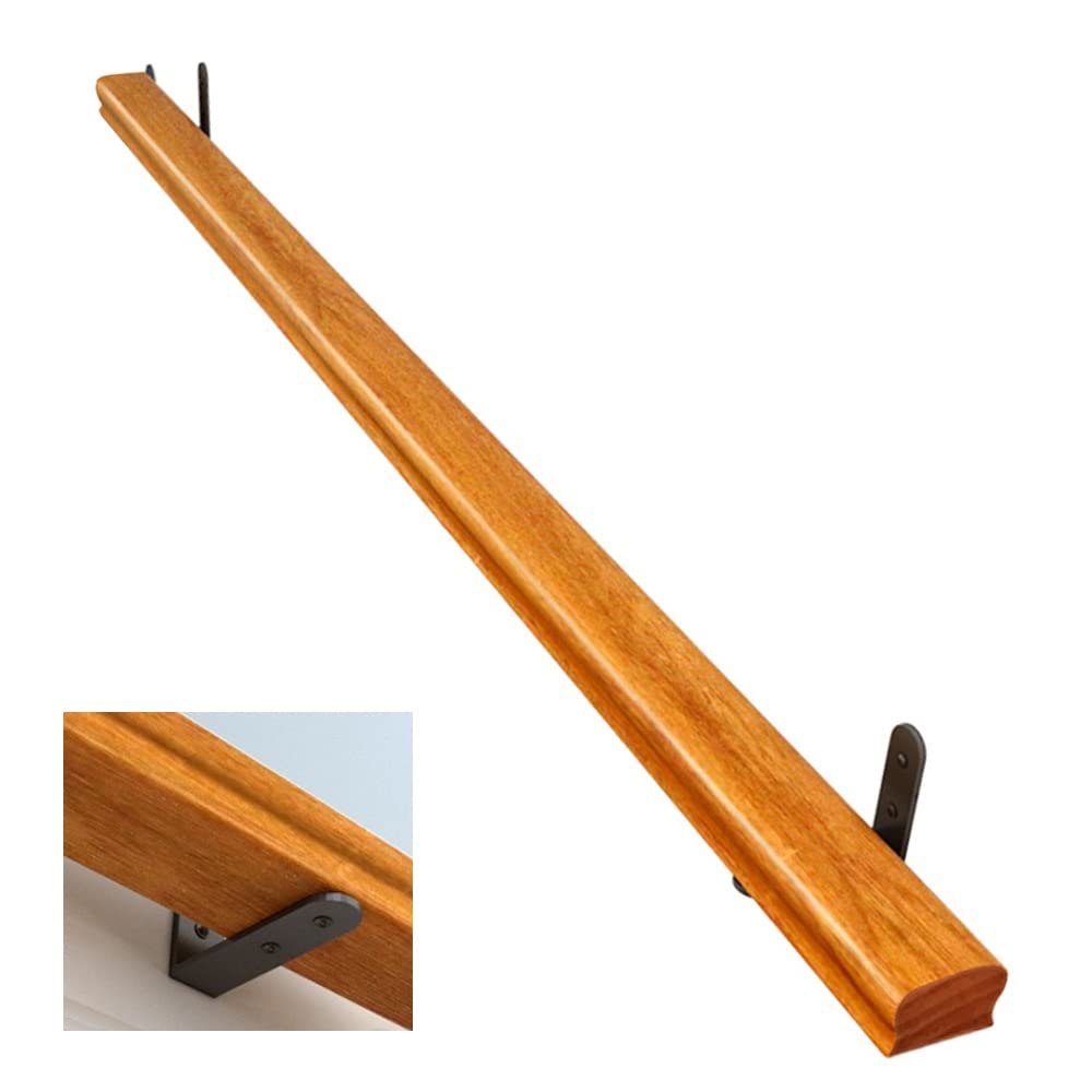 Corrimano di legno rotondo 200-250cm Supporto a parete Anti Slip Support Bar Porta di sicurezza esterna dell'interno della scala di sicurezza Maniglia per il balcone del corridoio di casa Facile Insta