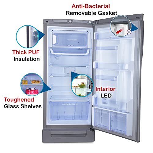 Image of Godrej 210 L 5 Star Inverter Direct-Cool Single Door Refrigerator Appliance (RD EDGEPRO 225E 53 TDI ST RH, Steel Rush, Base Stand with Drawer, Jumbo Vegetable Tray, 2022 Model)