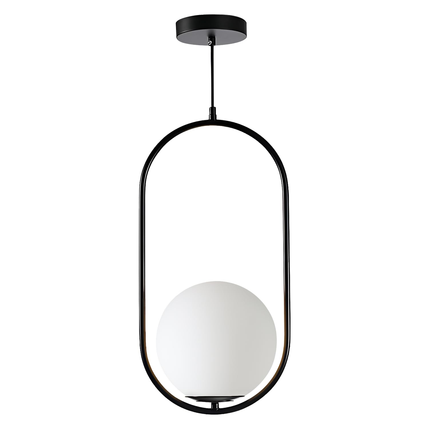 Modern Black Pendant Light, Bedside Matte Pendant Lights with White Glass Shade, Large Globe Ceiling Light for Kitchen Island Bedroom