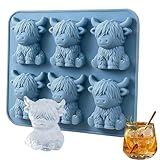 QOOWFEANIG Mini Highland Cow Shaped Ice Cube Mold | 3D Cute Silicone Highland Cow Ice Cube Tray | Cocktails Coffee Reusable Cattle Shaped Ice Mold for Drinks Parties Bar Birthday